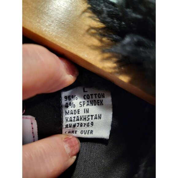 Y2K Zu Black Corduroy Mid Length Coat Faux Fur Collar Button Up Juniors L - Picture 7 of 8